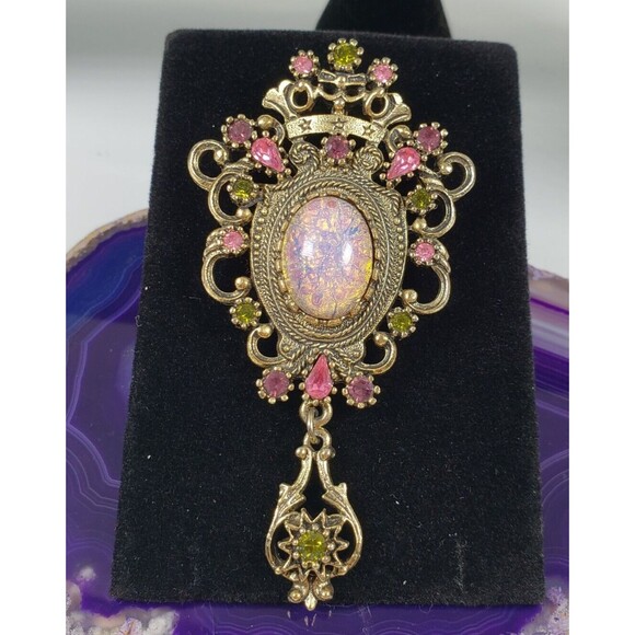 Vintage 1970's Sarah Conventry Contessa Faux Fire Opal Bracelet Brooch Clips Set - Picture 4 of 16